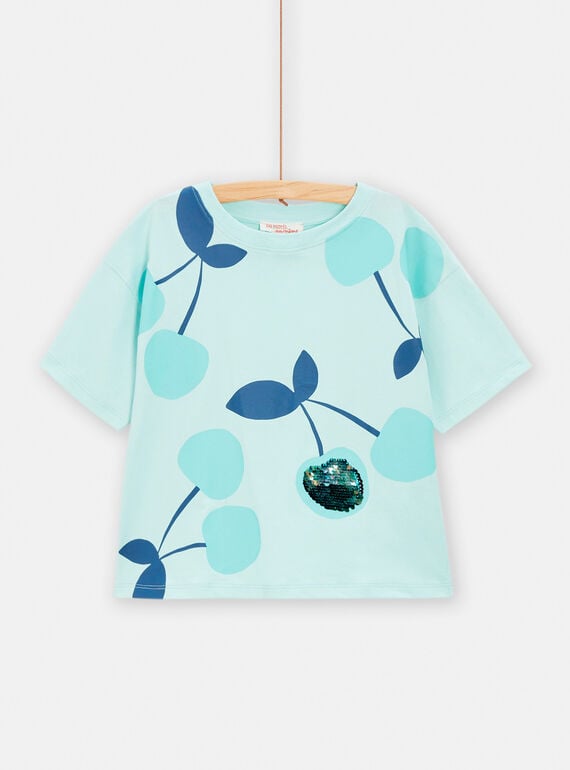 Girl's water green and blue cherry t-shirt TAJOTI1 / 24S901B1TMC614